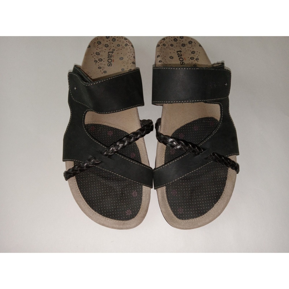 Taos Double Strap Black Leather Slide Sandals Women's Size 11 Comfort - Picture 4 of 15